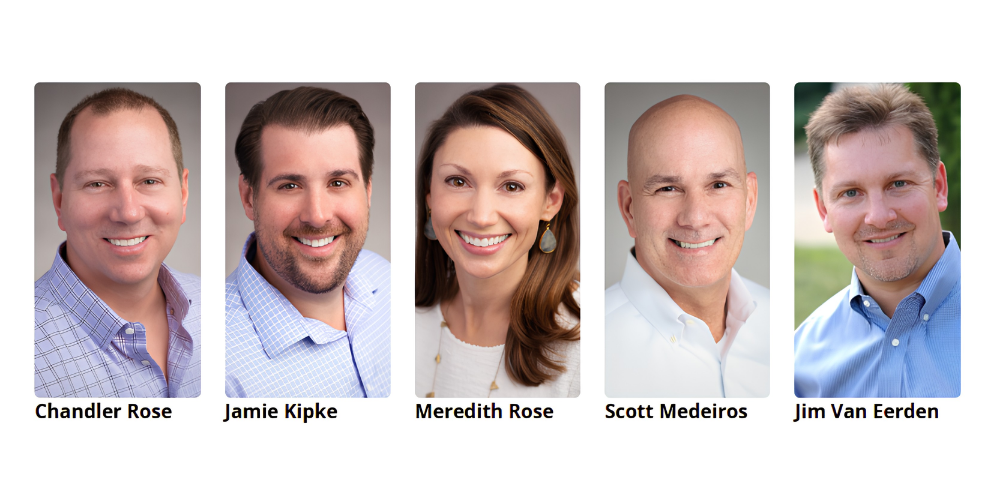 Helmwise leadership team featuring Chandler Rose, Jamie Kipke, Meredith Rose, Scott Medeiros, and Jim Van Eerden