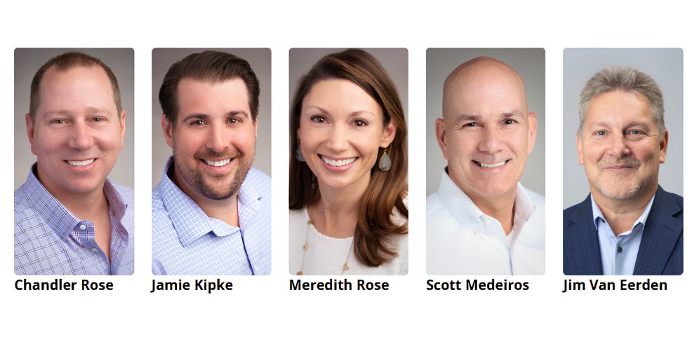 Helmwise leadership team featuring Chandler Rose, Jamie Kipke, Meredith Rose, Scott Medeiros, and Jim Van Eerden